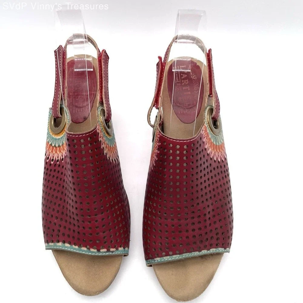 Spring Step L'Artiste Leather Upper Perforated Slingback Heels Red Women's 39